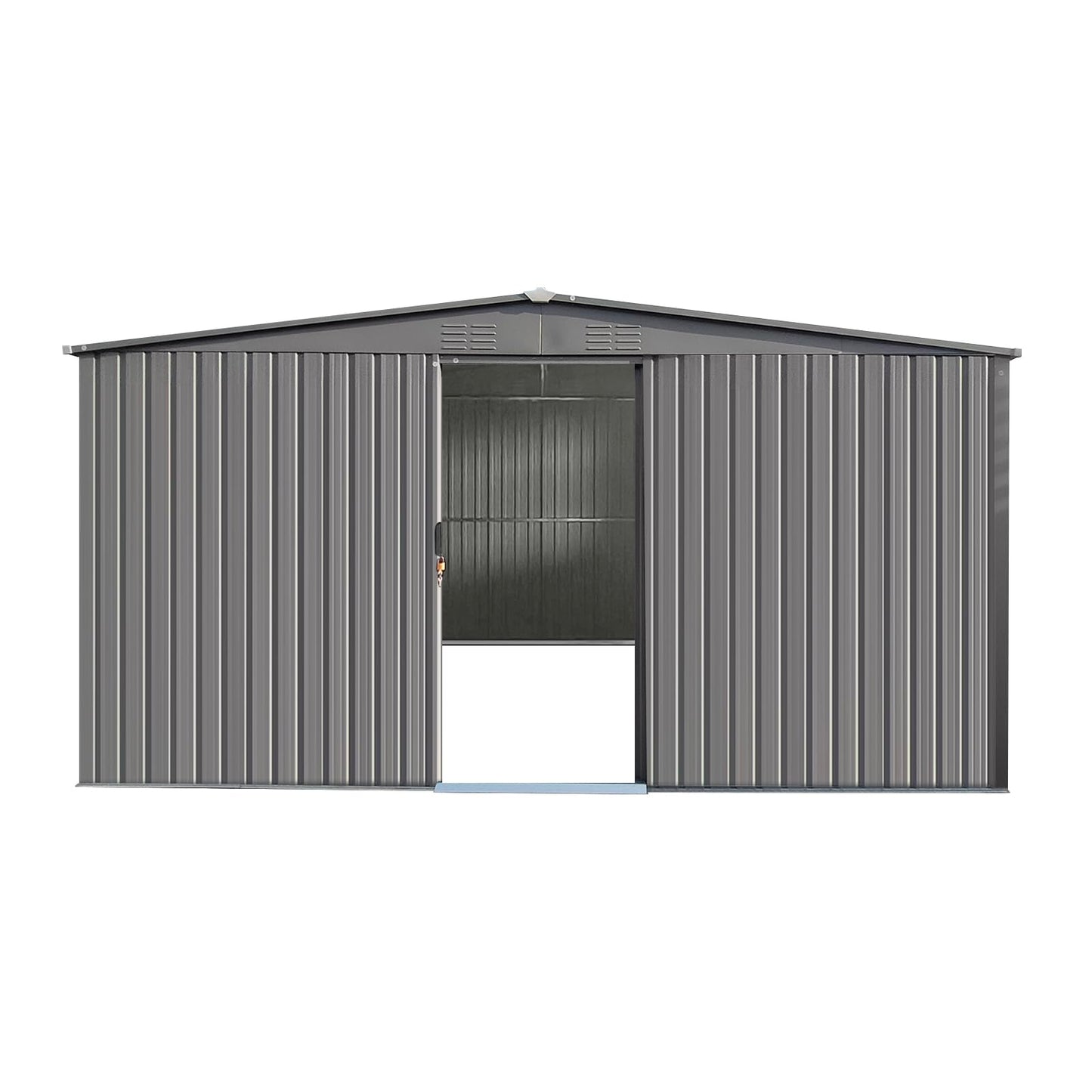 YOPTO 11x13 FT Outdoor Storage Shed,Metal Waterproof Tool House with Firewood Shed and 2 Integrated Punched Vents,2-in-1 Garden Storager Apex Roof Shelter w/Window & Door for Wood,Bicycles,Grey