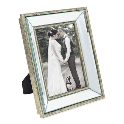 Laura Ashley 5x7 Silver Beveled Mirror Picture Frame, Classic Mirrored Frame with Deep Slanted Angle, Wall-Mountable, Made for Tabletop Display, Photo Gallery and Wall Art, (5x7, Silver)
