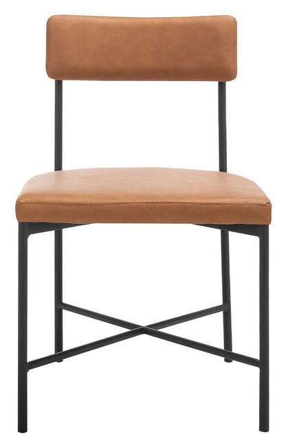 SAFAVIEH Home Collection Archer Faux Leather Dining Chair (Set of 2)-Fully Assembled DCH3004D-SET2, Cognac/Black