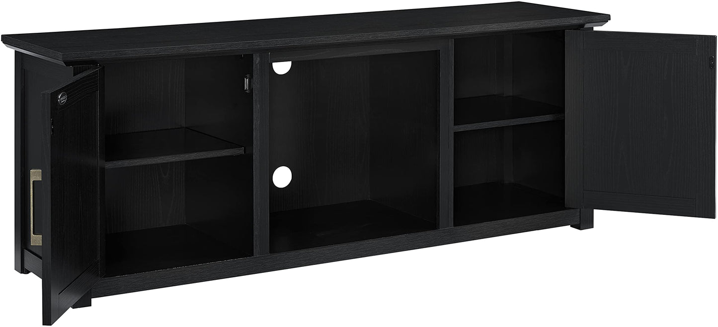 Crosley Furniture Camden Low Profile Fireplace TV Stand for 65+ inch TVs, Entertainment Center with Shelves, Black