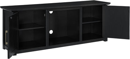 Crosley Furniture Camden Low Profile Fireplace TV Stand for 65+ inch TVs, Entertainment Center with Shelves, Black