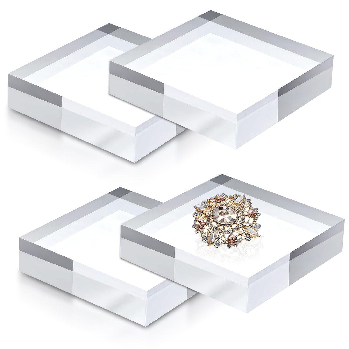 4Pcs Acrylic Blocks for Display 4 x 4 x 1 Inch Clear Acrylic Square Display Block Lucite Blocks Clear Polished Cube Risers Solid Jewelry Pedestal Stand for Jewelry Perfume Ring Collection Props Cake
