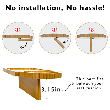 Bamboo Couch Gap Cup Holder Tray - 3-in-1 Removable Anti-Slip Snack Organizer with 360° Rotating Cup Holder, Armrest Table for Sofa/Recliner, Remotes & Phones