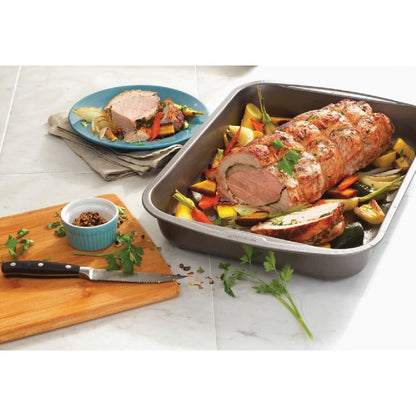 Goodcook Everyday Nonstick Roast Pan, Metal Utensil-Safe Easy Clean Dishwasher Safe Rectangle Roaster, 11.5x15.5-Inch, Silver