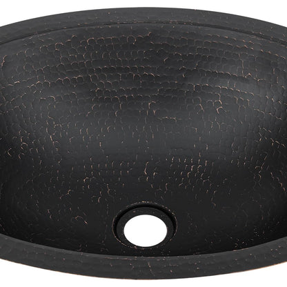 Premier Copper Products 19" Oval Under Counter Hammered Copper Bathroom Sink in Glazed Black LO19FBLK