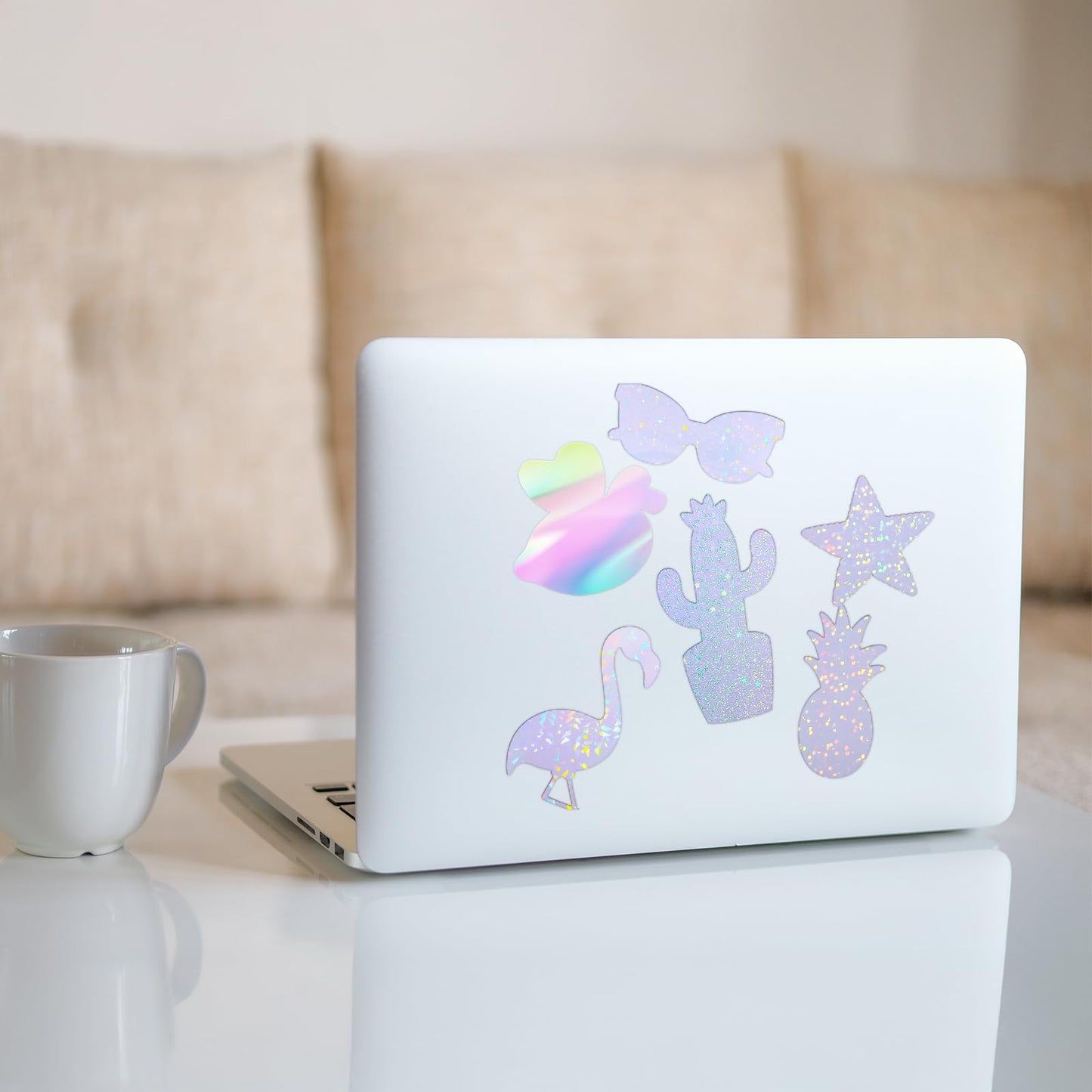 Kifmurase 100 Sheets Holographic Sticker Paper, Holographic Clear Vinyl Laminate Film, Transparent Overlay Lamination Sticker, Self-Adhesive Waterproof Rainbow Laminating Sheets with A4 Size