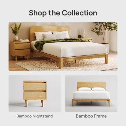Nectar Bamboo Platform Bed Frame - Twin - Natural - Floating Center Support Legs - 12” Height - Easy Tool Free Set Up - Contemporary and Durable - Sturdy Wooden Support Slats - Holds Up to 500 Pounds