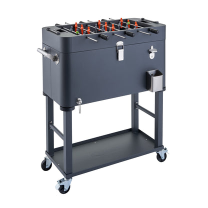 TRINITY 80 Quart Beverage Cooler and Ice Chest with Foosball Table Top and Bottle Opener, Rolling Cart and Storage Shelf, Detachable Tub, 96 Can Capacity, Includes Protective Cover, Charcoal Gray
