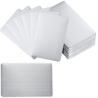 LOSYHU 100PCS Silver Metal Business Card Blanks 0.45mm Thickness Aluminum Metal Business Cards for Laser Engraving Home Office Customer DIY Gift Plate Invitations, 3.4 x 2.1 Inch