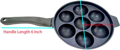 Appam Pan, Non Stick Ebelskiver Maker, 7 Cavity Paniyaram Pan with Stainless Steel Lid