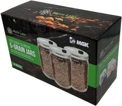 32oz 5-Grain (3-Pack) Myco Labs Premium Quick Colonizing Mushroom Spawn Jars
