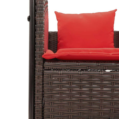 KNERPWD Double Sun Lounger with Cushions for Patio, Brown Red Outdoor Lounger for Two, Metal Frame and Synthetic Rattan Sunbed for Garden or Pool