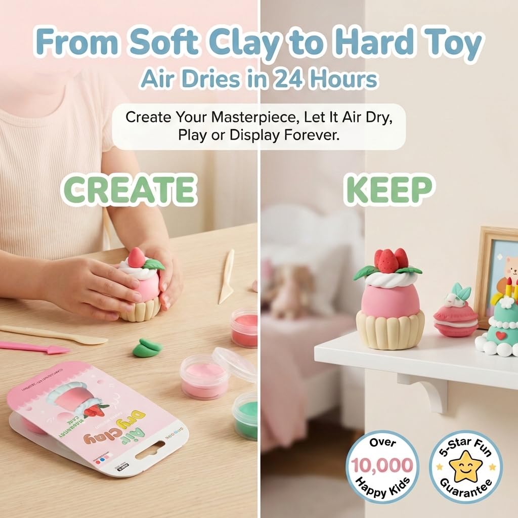 Obvio Home Air Dry Clay for Kids - 12 Dream Dessert Designs Modeling Clay Kit - Model Sculpting Set, Ultra Soft Safe & Non-Sticky | DIY Crafts, School Projects & Party Favors for Boys & Girls