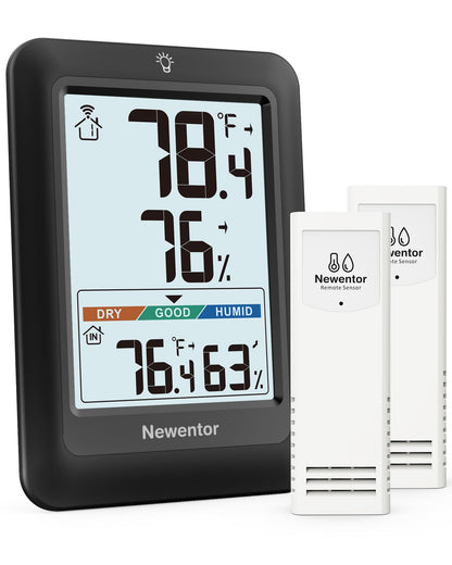 Newentor Indoor Outdoor Thermometer Wireless, Weather Stations Wireless Indoor Outdoor, Outdoor Thermometers for Patio House, Black with 1 Sensor