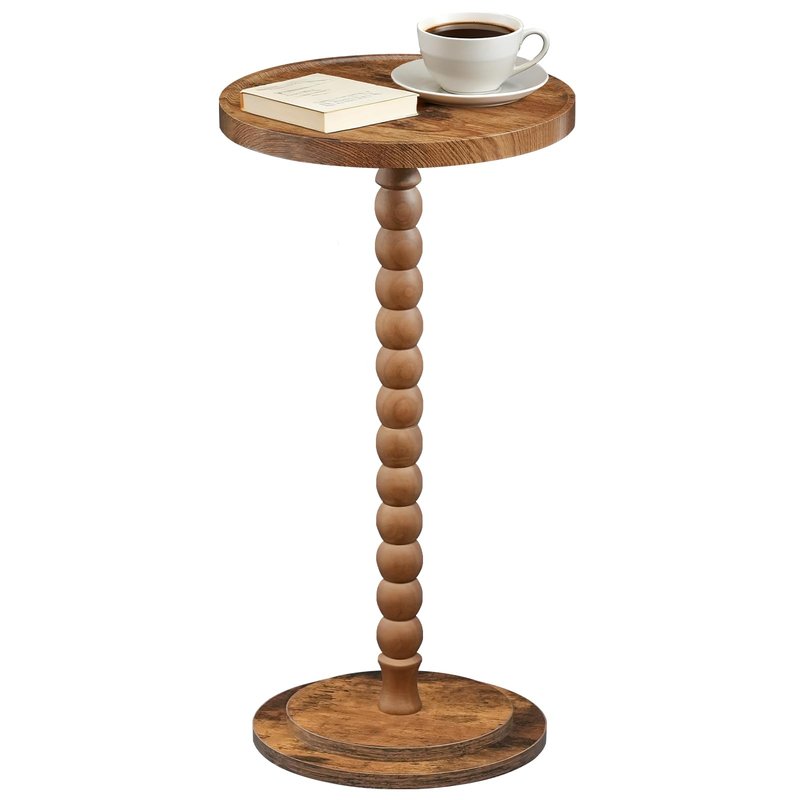 HOOBRO Round Side Table, Small Drink Table for Small Space, End Table with Rubberwood Accent Leg, Stable Pedestal, Easy Assembly, for Living Room, Corner, Bedroom, Rustic Brown FG187BZ01