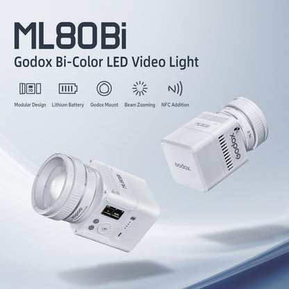 Godox ML80Bi COB Video Light w/95Wh Detachable Battery, Brighter Bi-Color Led Video Light 29600lux@5600K 1m, CRI 96, 2800K-6500K,11FX, Dimming 0%~100%, Portable Continuous Output Lighting Photography