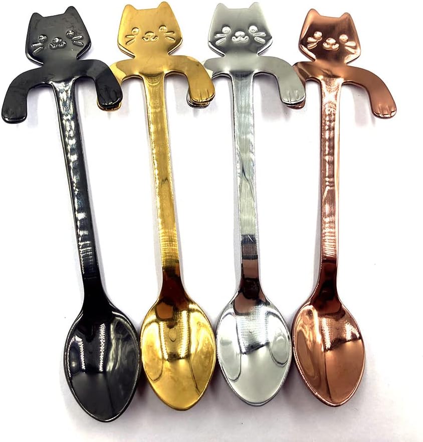 4 Pcs Cute Mini Cat Spoon Set, Stainless Steel Spoons for Tea, Coffee, Dessert, Sugar, Ice Cream