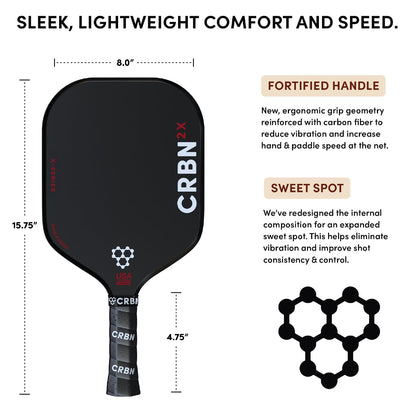 CRBN Pickleball – X Series Power Paddle (2X, 14mm) + Pro Team Tour Paddle Bag with Zip-Off Sling – Carbon Fiber Paddle & Multi-Pocket Gear Bag - Virtual Bundle
