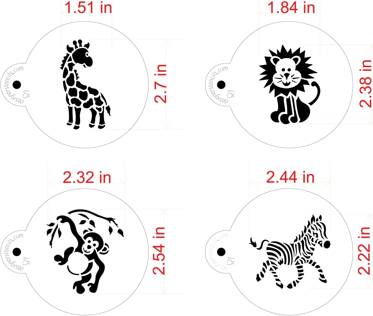 Designer Stencils Jungle Animals Cookie, Beige/Semi-Transparent, Fits 3" Circle