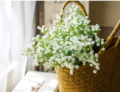 Olrla White Babys Breath Artificial Flowers - 10 Pcs Long Stem Fake Gypsophila for Wedding Bouquets and Home Decoration