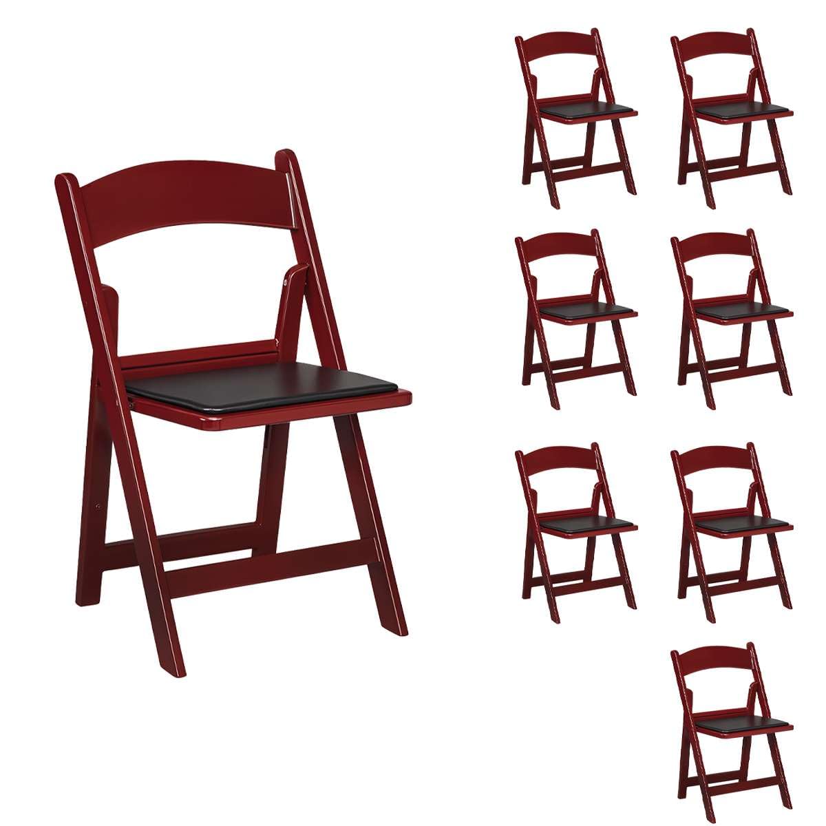 Zedfire Set of 8, Mahogany Resin Folding Chairs with Vinyl Seat, Commercial Event Chairs, Foldable Chair for for Party, Wedding, Picnic, Indoor/Outdoor use