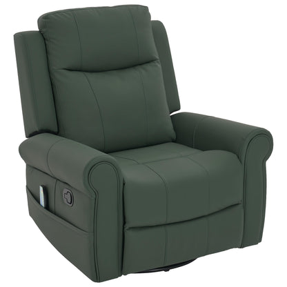 Merax 270°Swivel Rocker Recliner Chair, PU Leather Manual Recliner with Massage and Heating, Dual Reclining Positions and Side Pocket and for Living Room, Bedroom, or Nursery, Green