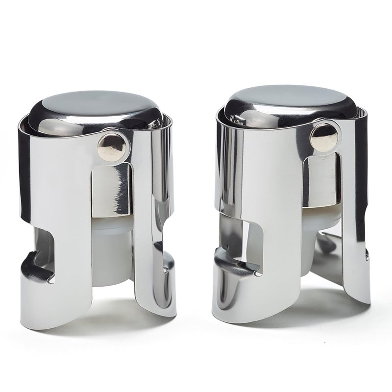 2 Pcs Champagne Stoppers - Premium Stainless Steel Reusable Champagne Bottle Stoppers with Locking Clamp - German Design Keep Bubbles Fresh for Prosecco, Cava, Sparkling Vine Stopper