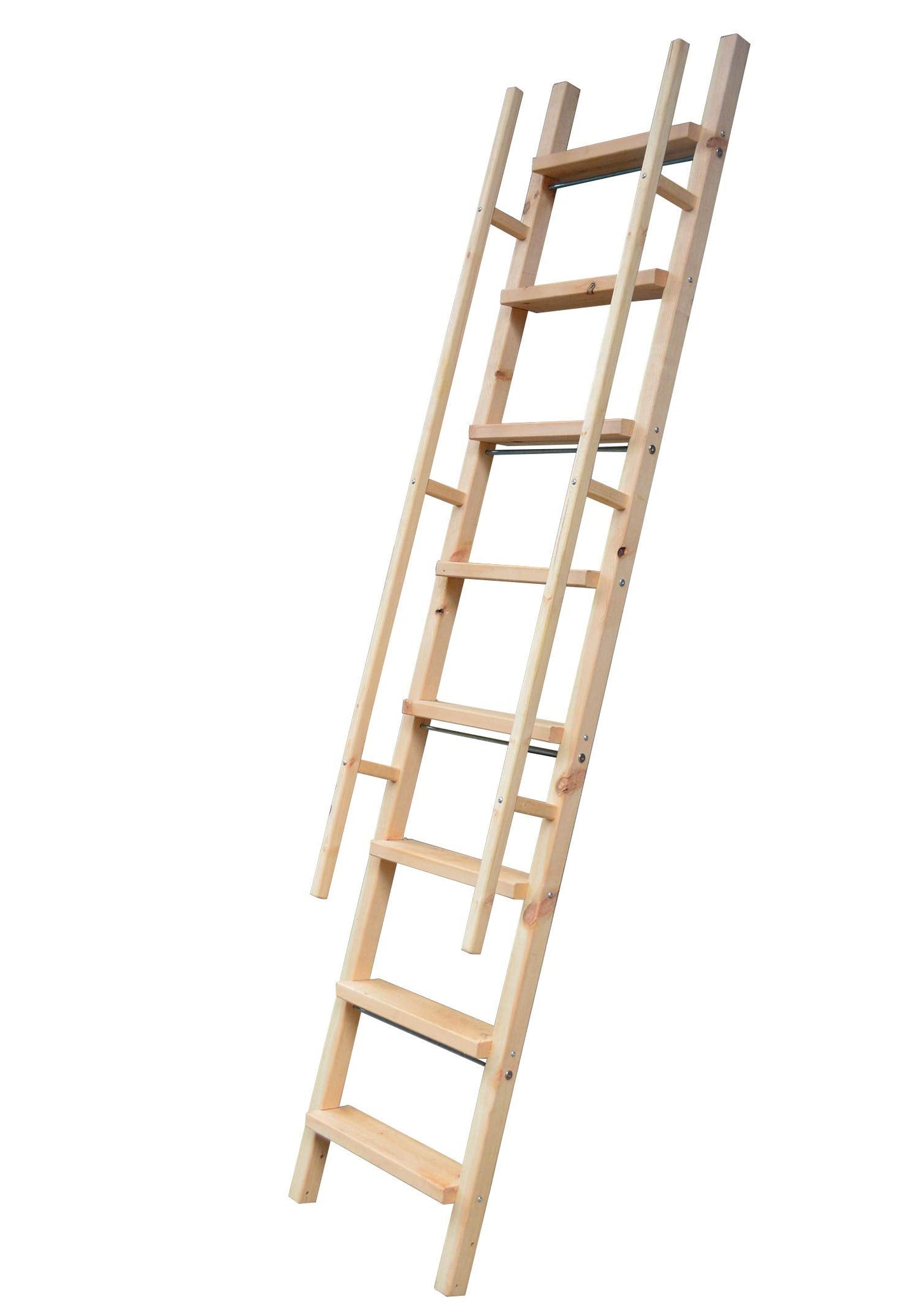 DIYHD 87" Glab Handle Knotty Pine Wood Ladder Sliding Library Roller Ladder,Fit Round Tube Stainless Steel Library Sliding Hardware
