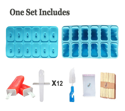 Silicone Popsicle Molds with Sticks Wpunwen 12 Cavity Ice Popsicle MoldsIce Cream Mold with Clean Brush 12 Reusable Sticks 50 Sticks 50 Bags Blue
