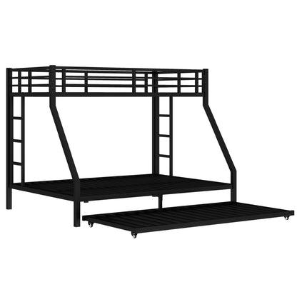 Bellemave Twin XL Over Queen Bunk Bed with Trundle, Heavy Duty Metal Frame with Full-Length Guardrails & Ladder, Bunk Beds with Trundle for Kids, Teens, Adults, Black