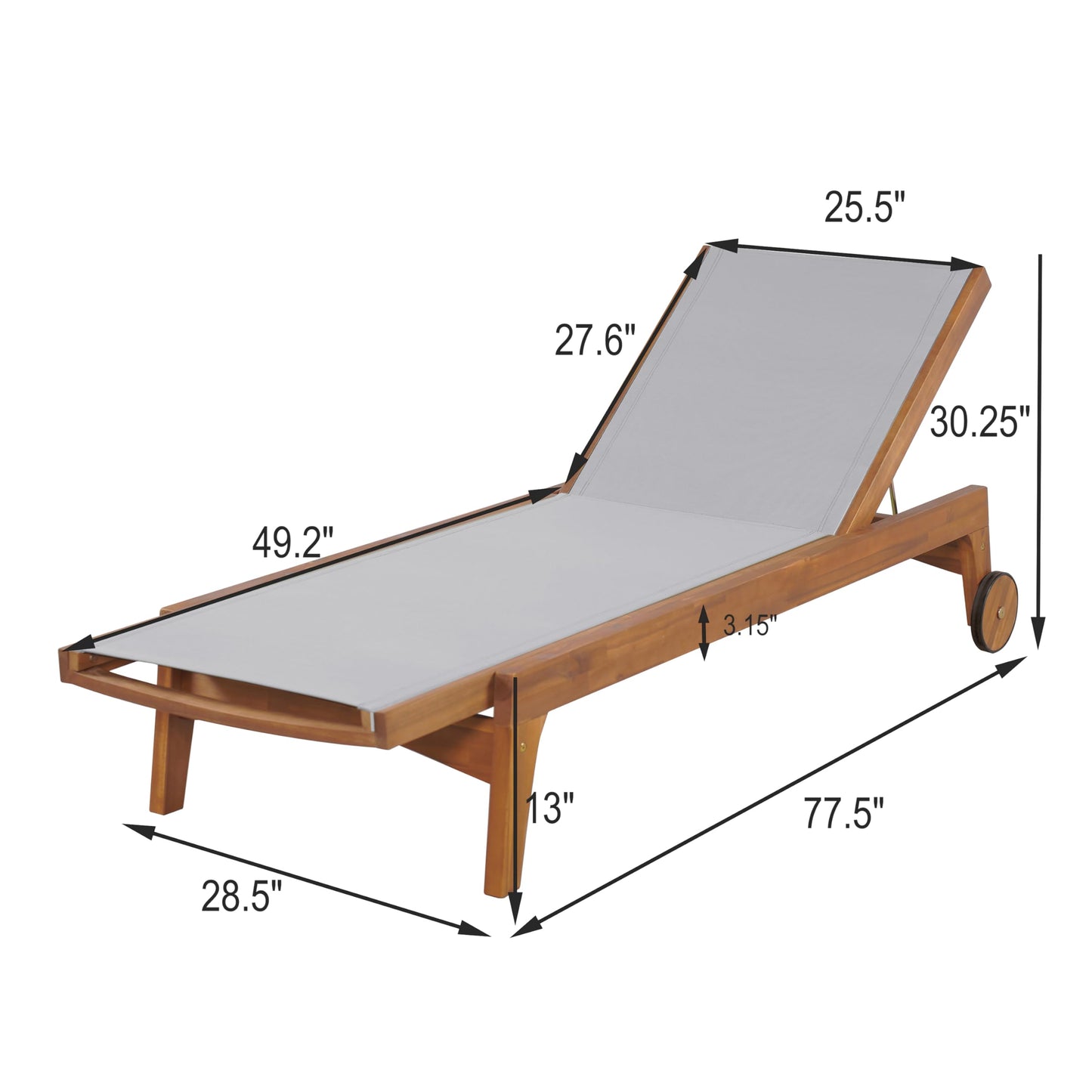 Merax Outdoor Chaise Lounge, Acacia Wood Patio Recliner with Breathable Mesh, Adjustable Backrest, Weather-Resistant Sun Lounger for Poolside & Backyard Grey
