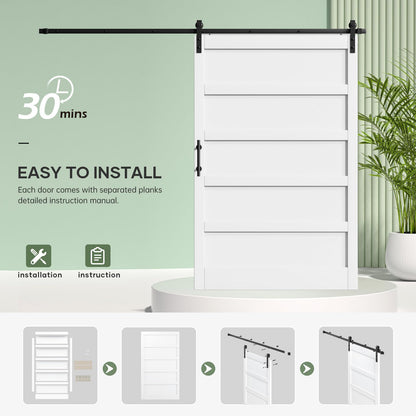 ROYMELO 54x84 Inch White Sliding Barn Door Slab with 9ft Hardware Kit Included, 5-Panel, MDF Wood Panel Covered with Water-Proof Scratch-Proof PVC Surface, Simple DIY Assembly