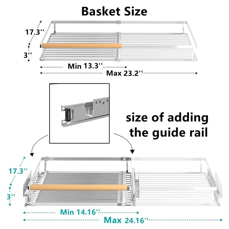 MIYUPTC Pull Out Cabinet Organizer 2Pack, Heavy Duty Slide Out Pantry Shelves, Sliding Drawer Pantry Shelf for Kitchen, Living Room, Home, 14.16''-24.16''W x 17.3''D