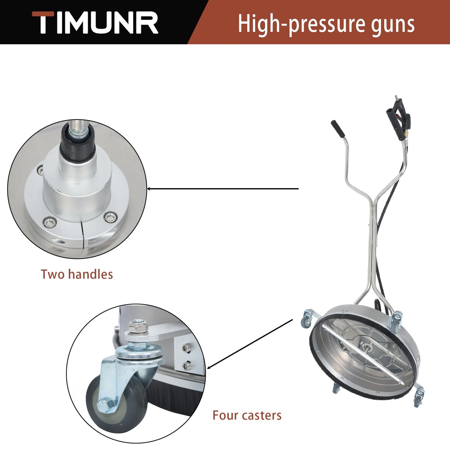 Timunr 24 Inch Pressure Washer Surface Cleaner with Handles and Wheels 6000psi Fit for Concrete, Sidewalk, Patio, Driveway