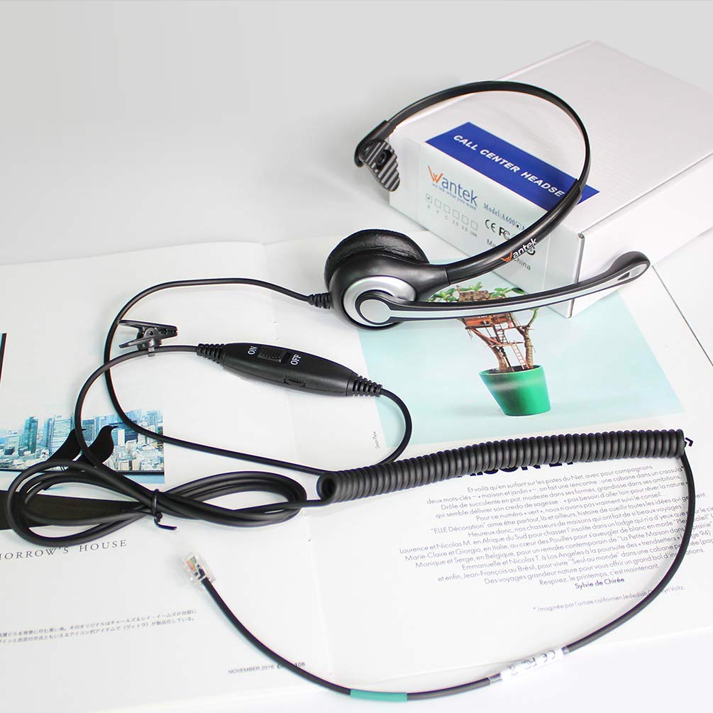 Wantek Corded Telephone Headset Mono w/Noise Canceling Mic Compatible with ShoreTel Plantronics Polycom Zultys Toshiba NEC Aspire Dterm Nortel Norstar Meridian Packet8 Landline Deskphones(F600S2)