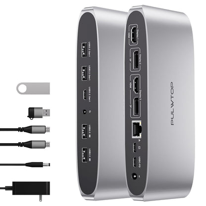 PULWTOP Displaylink Docking Station, Triple Display DisplayLink Dock for MacBook M1/M2/M3 Windows, 4K@60Hz Laptop Docking Station with 2 HDMI, 2 Display Port, PD, USB C Data, 4 USBA, Ethernet, Audio