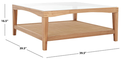 SAFAVIEH Couture Collection Nicolella Natural Solid Wood/Glass Top Square Coffee Table
