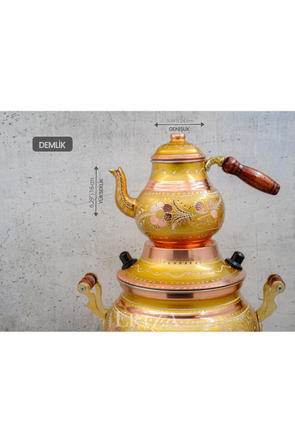 Electric Samovar 5.2 Liter 220V Ornate Copper Tea Urn for Traditional Turkish Tea Service - Gold