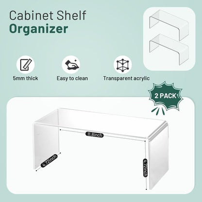 HTRYBNES Clear Cabinet Shelf Organizers, 2 Pack Shelf Risers Kitchen Cabinets, Spice Rack for Dishes, Soda Cans and Cup（11.8 x 4.72 x 4.72 Inch）