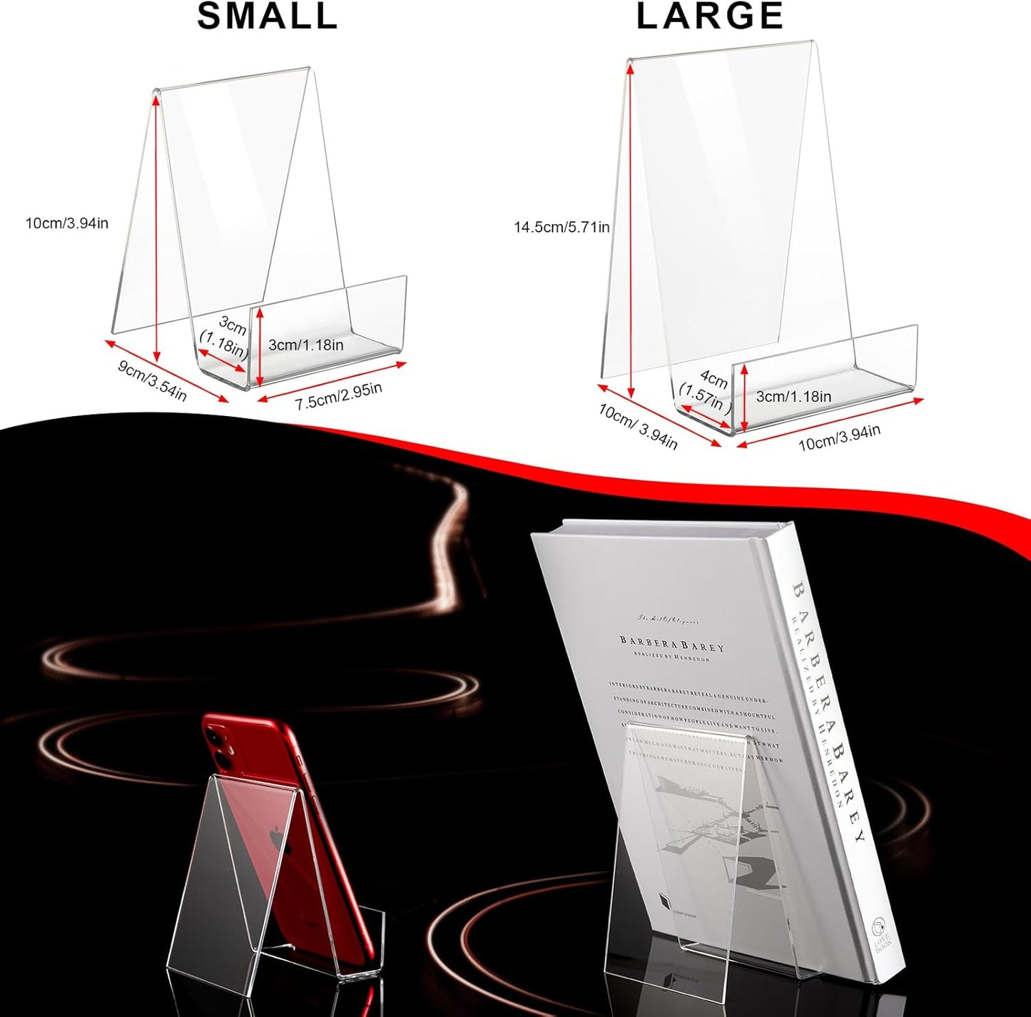 6 Pack Display Stand with Ledge, Acrylic Book Display Stand for Pictures, Books, Albums, Artworks