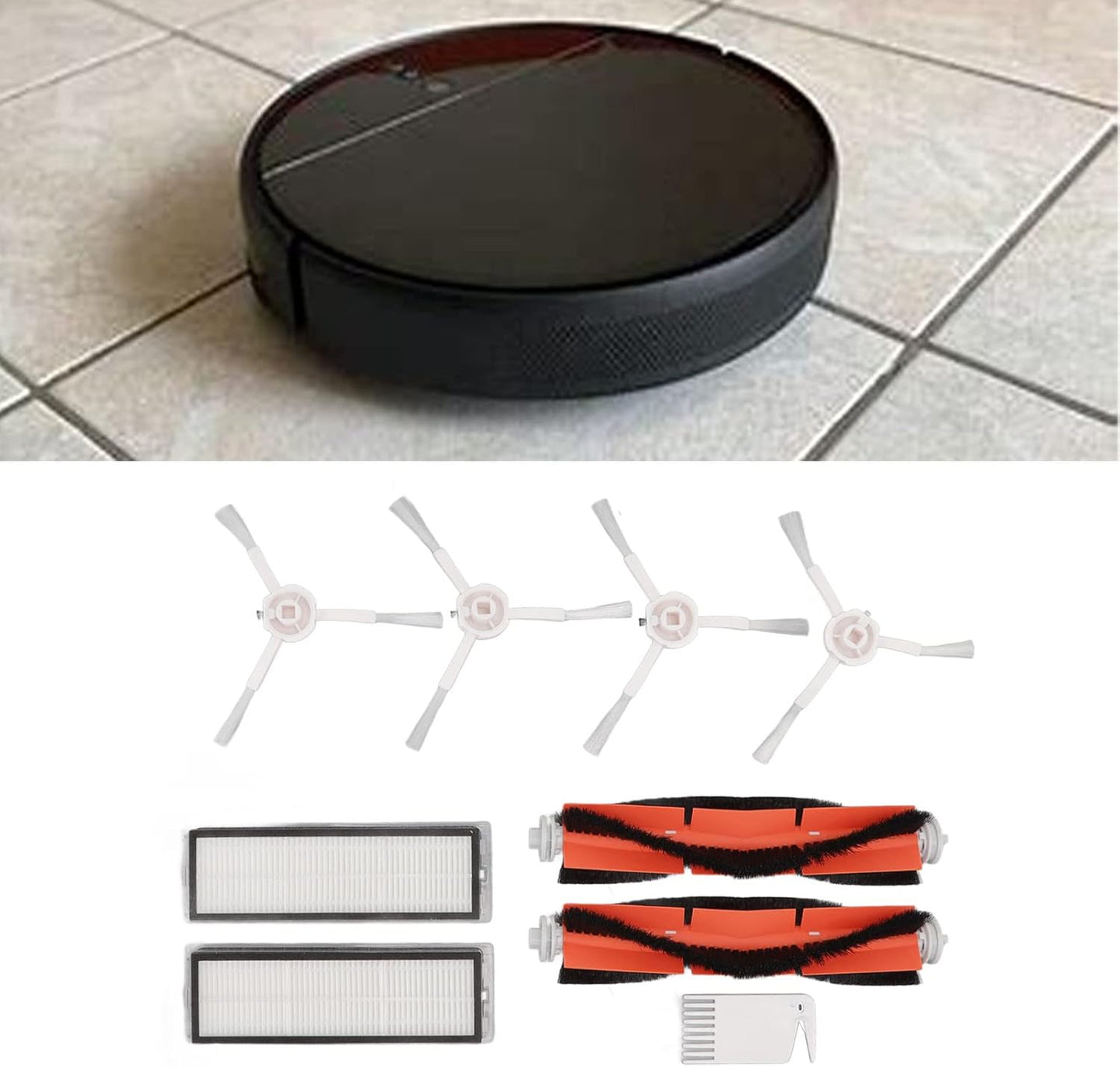 Sweeping Robot Main Brush Kit, Robot Vacuum Mop Main Brush Side Brush Filter Screen Replacement Parts