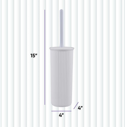 Set, (1 Pack) Superio Ribbed Collection - Decorative Plastic Toilet Bowl Brush and Holder White Smoke Cleaner Scrubber