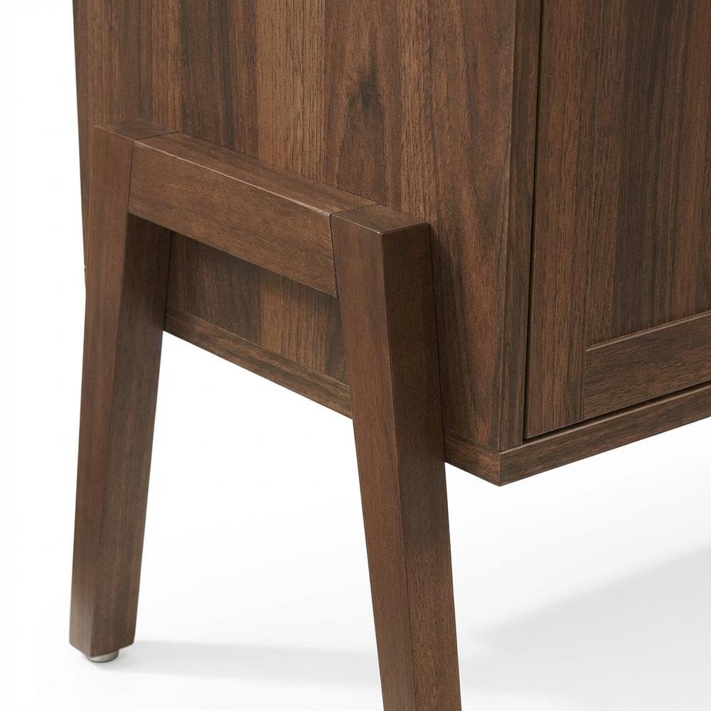 Furnifact Walnut Luna Record Player Cabinet with Vinyl Storage, Durable Wood Construction, Modern Design, Compact Size, Perfect for Living Room or Studio