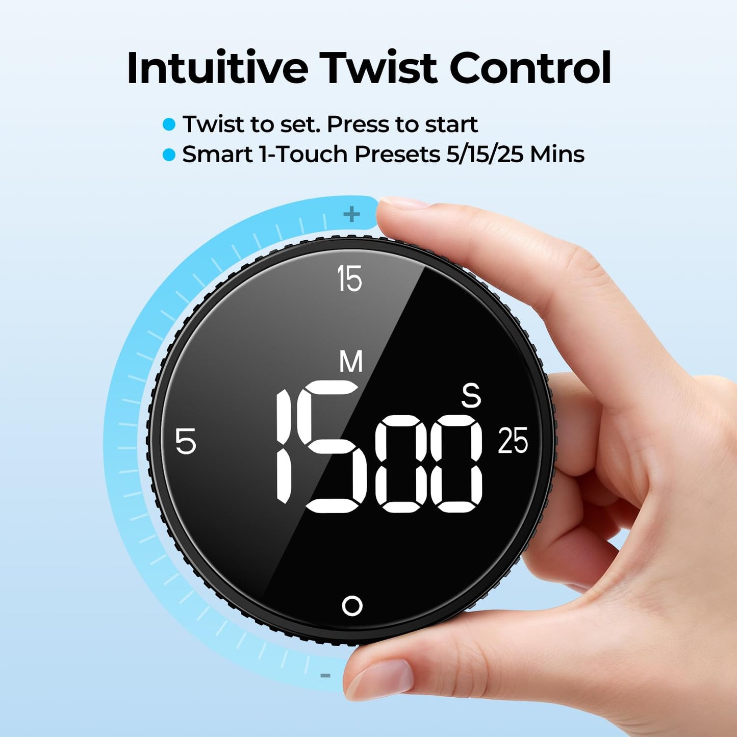 Allbean USB Rechargeable Magnetic Kitchen Timer for Cooking, Building 800mAh Battery Large Display Digital Countdown Countup Timer, 3 Preset 5/15/25 Mins Loud Alarm for Baking Grilling Studying