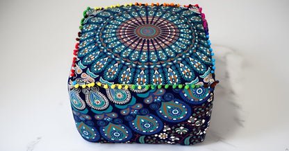 18X18X14 inches, CRAFT KALA Indian Square Patchwork Traditional Pouf Cover Indian Living Room Pom Poufs Cover
