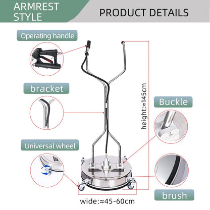 Stainless Steel Pressure Washer Surface Cleaner with 4 Wheels 1/4" Quick Connector 2 Extension Wand Attachments 4000PSI Ideal for Cleaning Driveways, Sidewalks, Decks