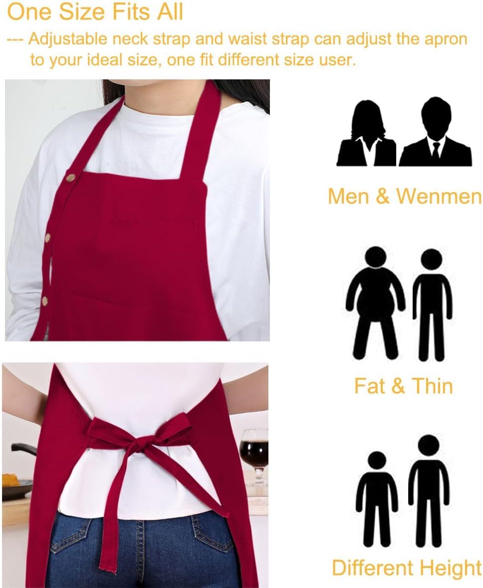 Adjustable Straps Aprons for Women Men - Waterproof Canvas Kitchen Cooking Apron with Pockets