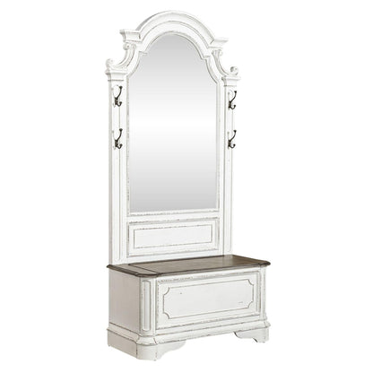 Liberty Furniture Magnolia Manor 2 Piece Hall Tree Set with Arched Mirror & Lift Top Bench European Traditional - Antique White & Weathered Bark
