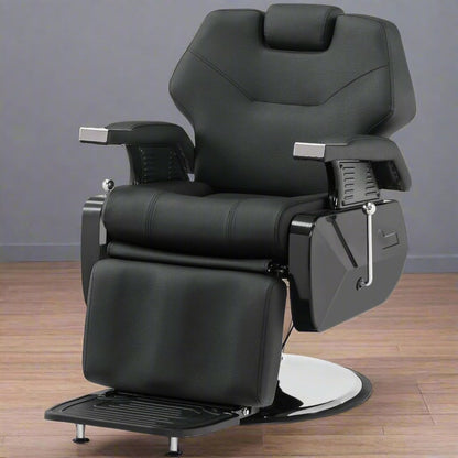 BarberPub Classic Modern Sturdy Heavy Duty Hydraulic Recline Barber Chair All Purpose Salon Home Beauty Spa Barbershop Styling Equipment, PVC Leather, Adult 9208 (Black)