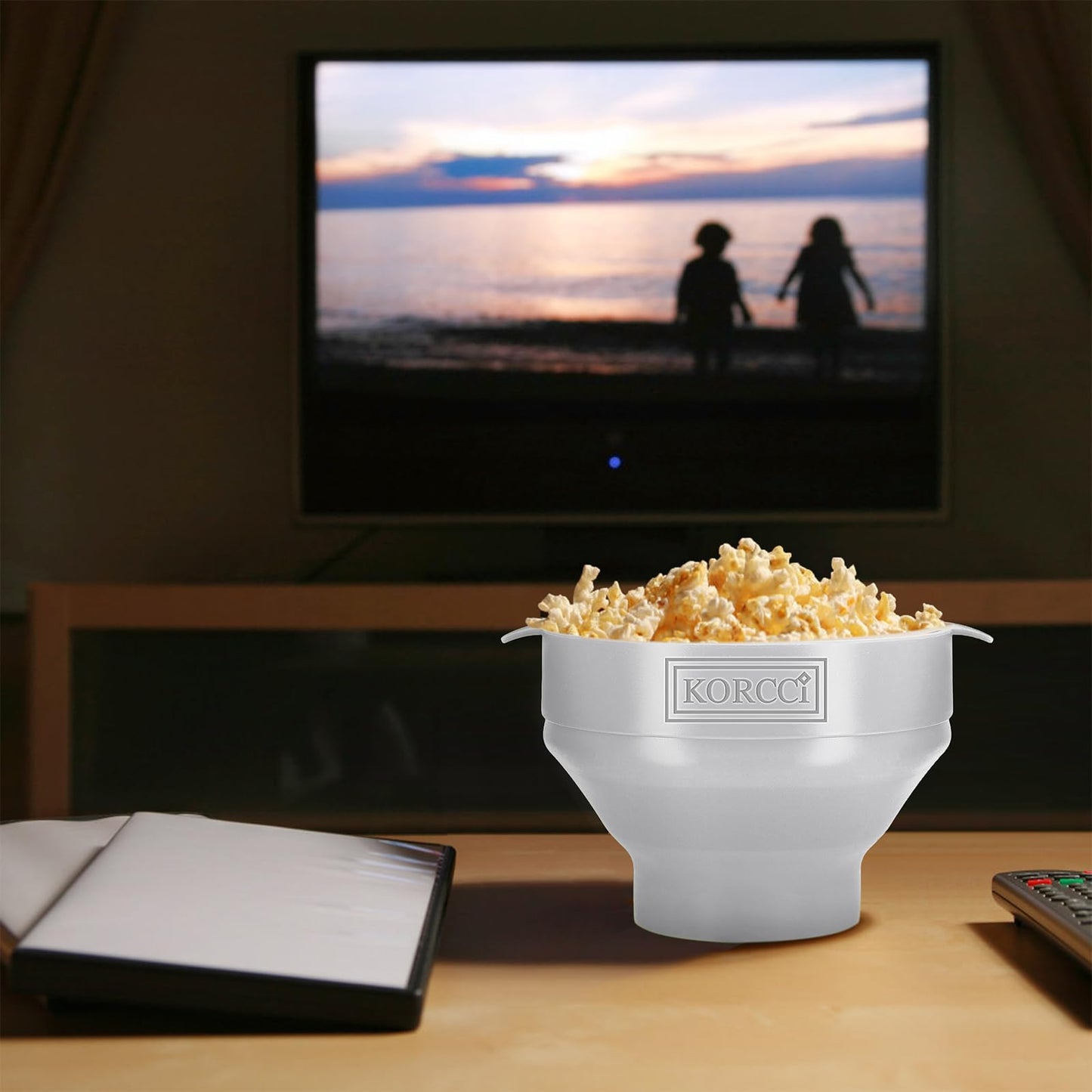 The Original Korcci Microwaveable Silicone Popcorn Popper, Microwave Popcorn Popper, Collapsible Microwave Popcorn Maker Bowl, No Oil Required, Use In Microwave, Dishwasher Safe (Blue)